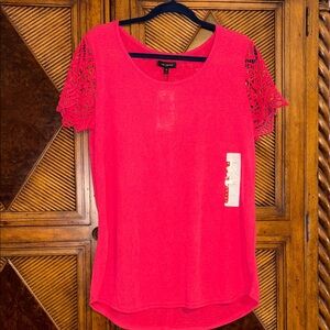 The Limited Vibrant Pink Lace Sleeve Blouse